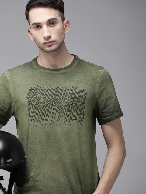 

Roadster Men Green Printed Round Neck T-shirt