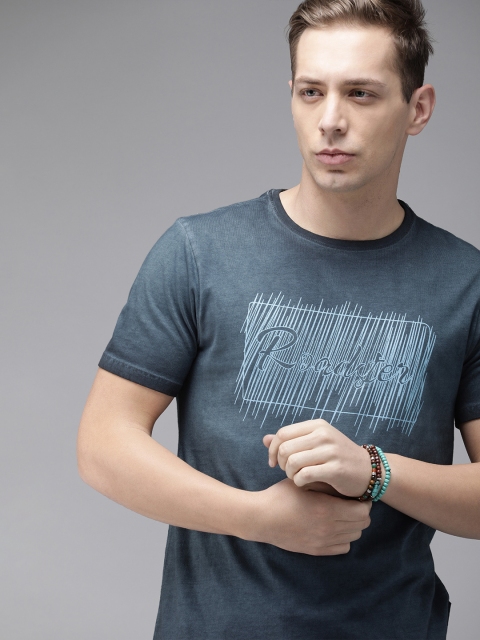 

Roadster Men Blue Printed Round Neck T-shirt