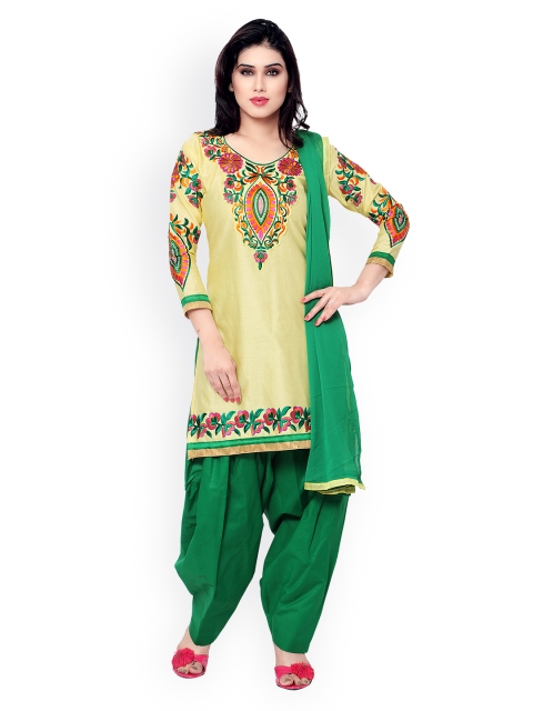 

Saree mall Beige & Green Embroidered Cotton Unstitched Dress Material