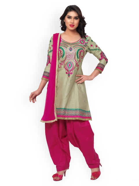 

Saree mall Beige & Pink Embroidered Cotton Unstitched Dress Material