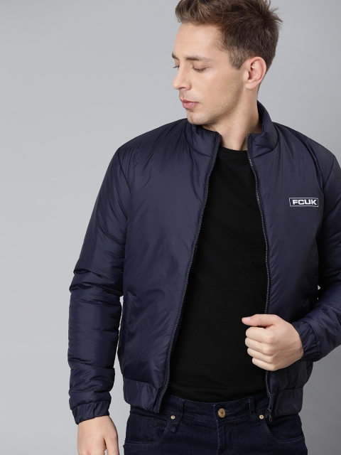 

French Connection Men Navy Blue Solid Padded Jacket