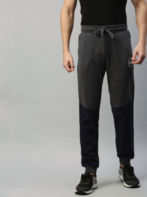 

French Connection Men Charcoal Grey & Navy Blue Colourblocked Slim Fit Joggers