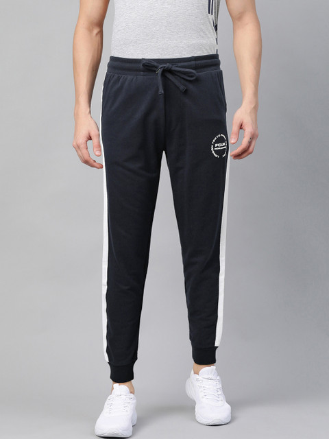 

French Connection Men Navy Blue Solid Slim Fit Joggers with Side Taping Detail