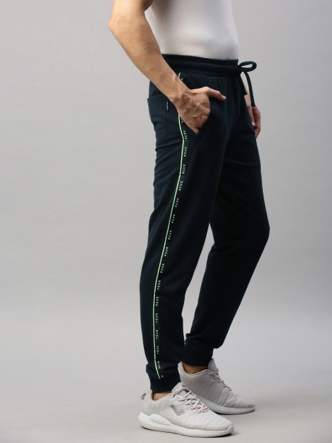 

French Connection Men Navy Blue Solid Slim Fit Side Taped Joggers