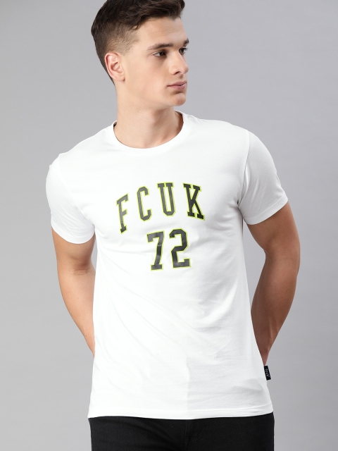 

French Connection Men White Printed Round Neck T-shirt