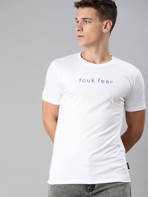 

French Connection Men White Printed Round Neck T-shirt