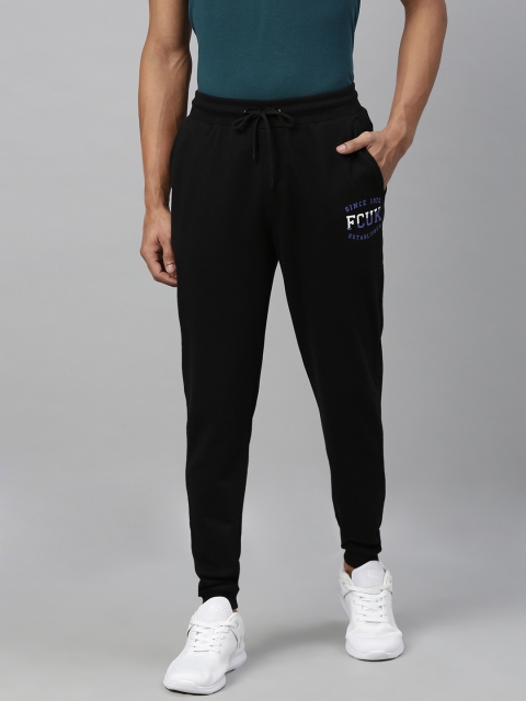 

French Connection Men Black Solid Slim Fit Joggers With Printed Detailing
