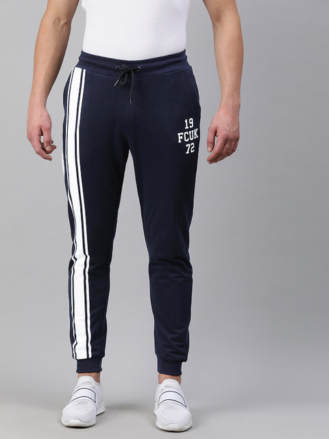 

French Connection Men Navy Blue Solid Slim Fit Joggers with Side Striped Detail