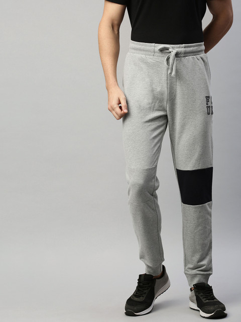 

French Connection Men Grey Solid Slim Fit Joggers with Print Detail