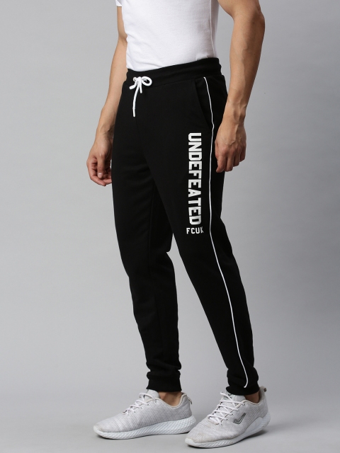 

French Connection Men Black Slim Fit Solid Joggers with Printed Detailing