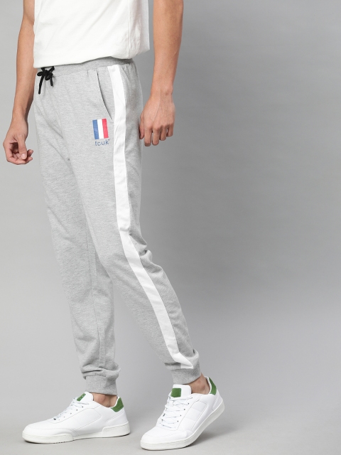 

French Connection Men's Grey Melange Track Pants with Side Stripes