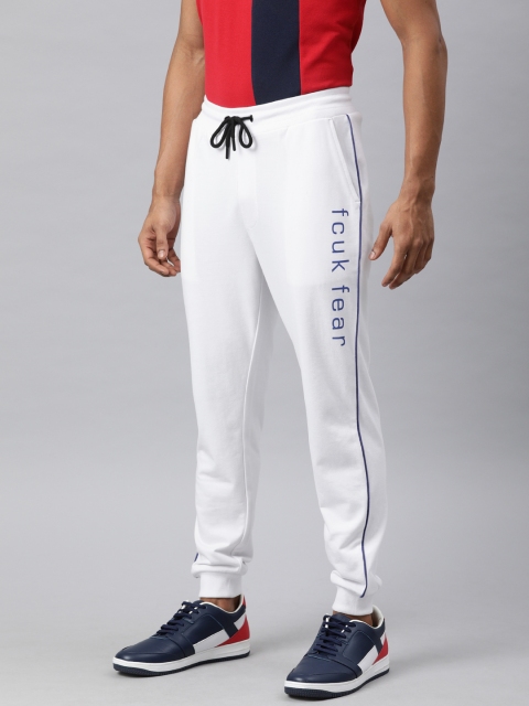 

French Connection Men's White and Navy Blue Printed Track Pants