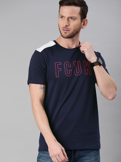 

French Connection Men Navy Blue Printed Round Neck T-shirt