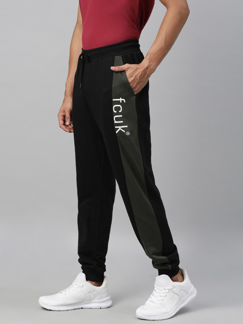 

French Connection Men Black Solid Joggers With Printed Detailing