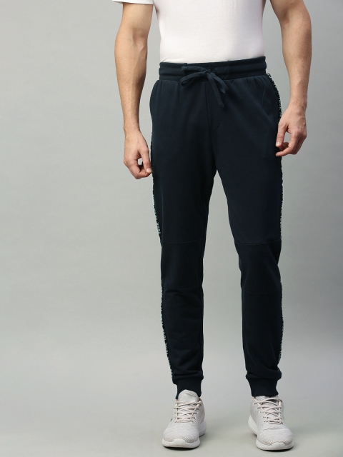 

French Connection Men Navy Blue Solid Slim Fit Side Taped Joggers
