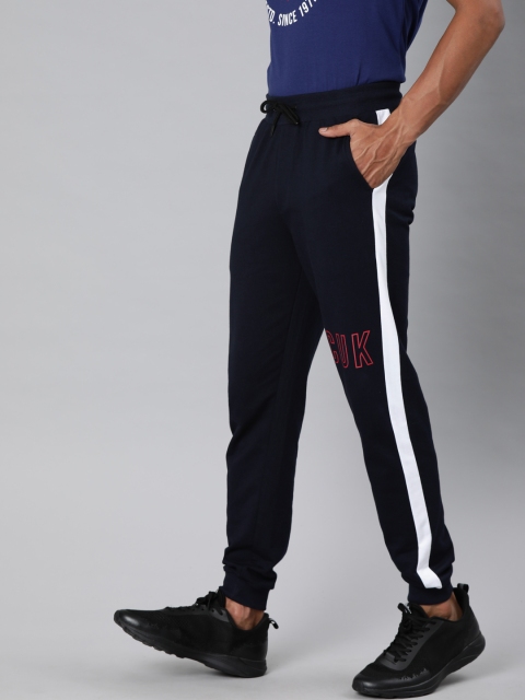 

French Connection Men Navy Blue Solid Slim Fit Joggers with Side Striped Detail