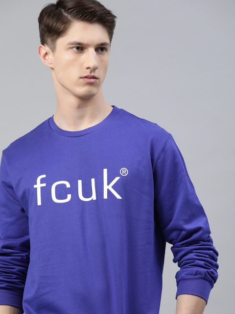 

French Connection Men Blue Printed Sweatshirt