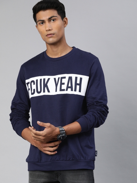 

French Connection Men Blue Printed Sweatshirt