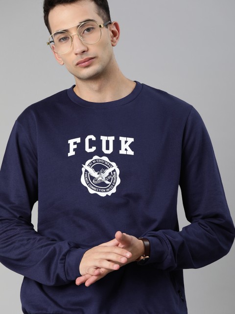 

French Connection Men Navy Blue Printed Pullover Sweatshirt