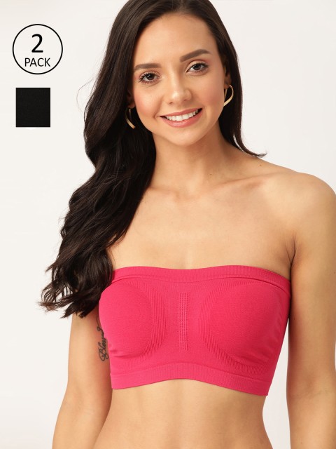 

DressBerry Pack of 2 Solid Non-Wired Non Padded Bandeau Bra, Black