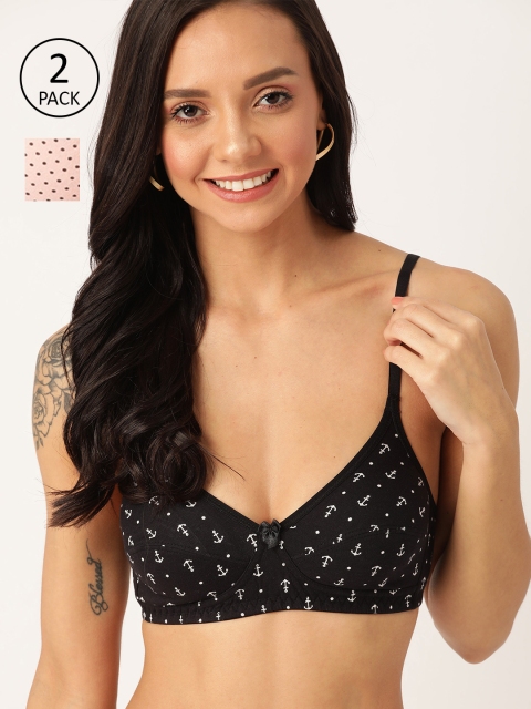 

DressBerry Pack Of 2 Printed Non-Wired Non Padded Everyday Bra, Black