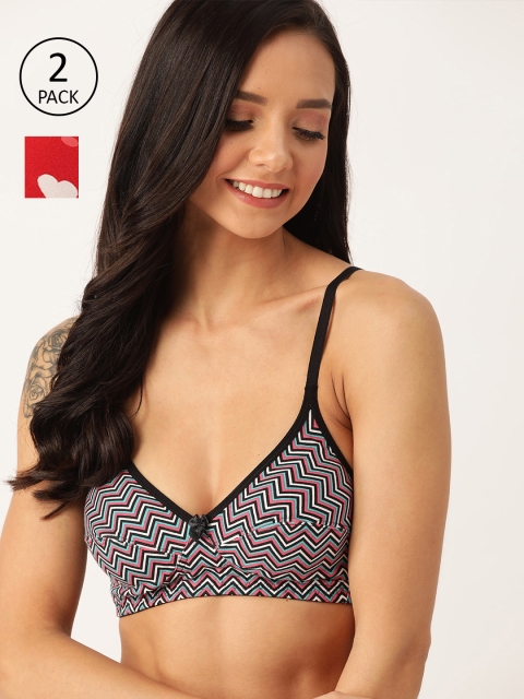 

DressBerry Pack Of 2 Printed Non-Wired Non Padded Everyday Bra, Black
