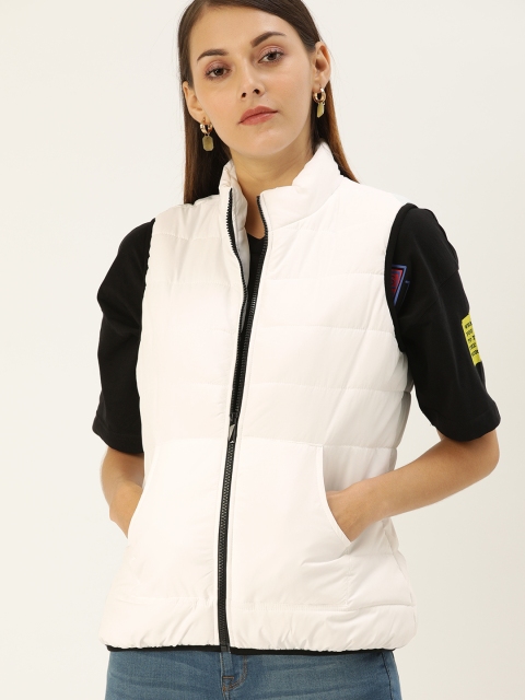 Women White Solid Lightweight Puffer Jacket