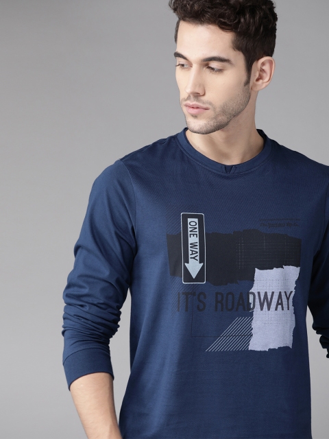 

Roadster Men Navy Blue Printed Round Neck T-shirt