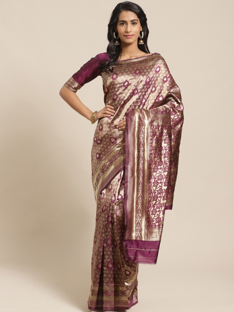

Saree mall Burgundy & Golden Ethnic Woven Design Banarasi Saree