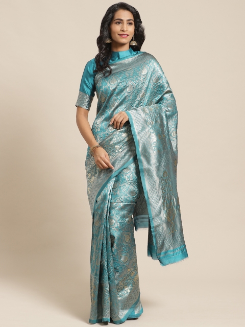 

Saree mall Teal Blue & Golden Ethnic Woven Design Banarasi Saree