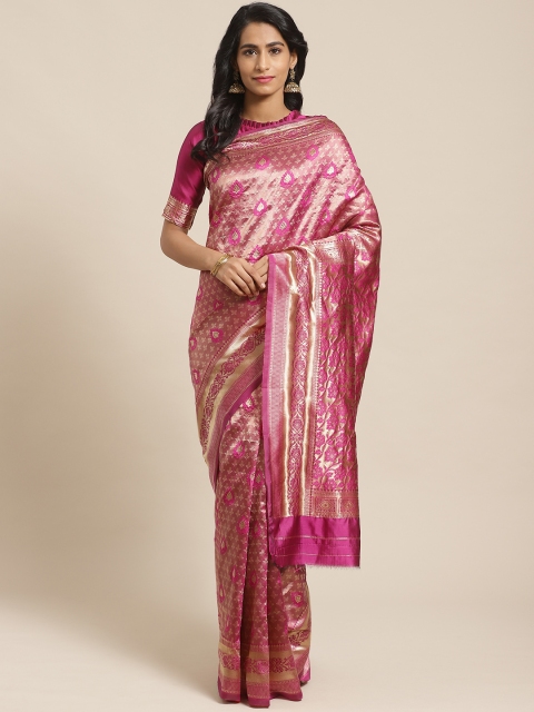 

Saree mall Pink & Gold-Toned Woven Design Banarasi Saree