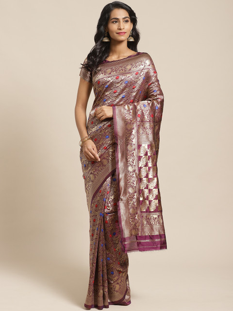 

Saree mall Burgundy & Golden Woven Design Banarasi Saree