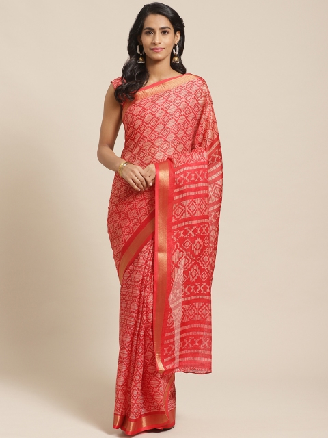 

Saree mall Beige & Red Geometric Printed Saree