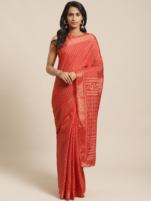 

Saree mall Red & Gold-Toned Woven Design Saree