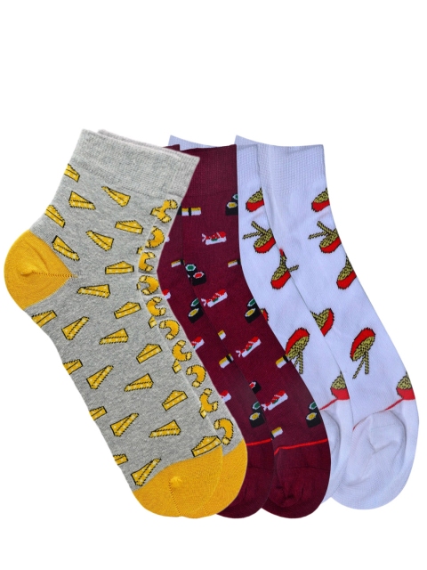 

Soxytoes Unisex Pack of 3 Patterned Ankle-Length Socks, White