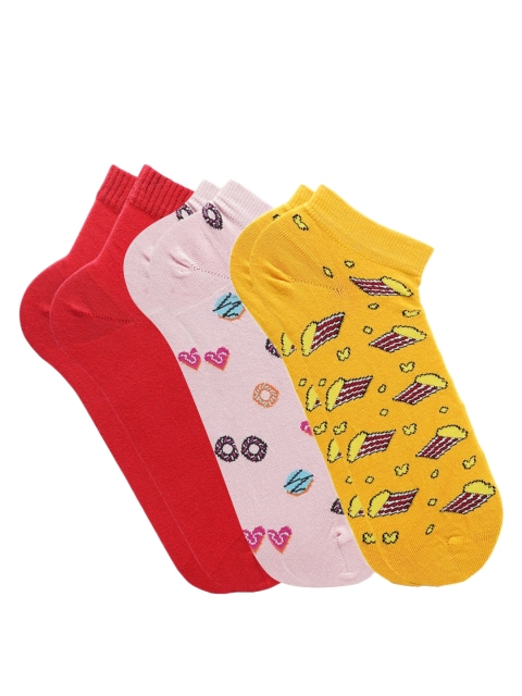 

Soxytoes Unisex Pack of 3 Patterned Ankle-Length Socks, Yellow