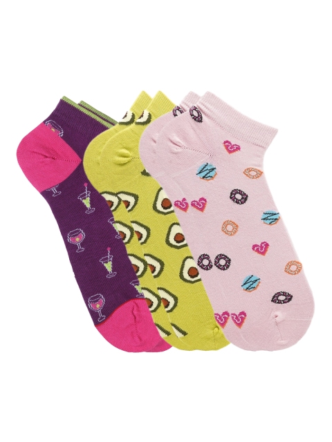 

Soxytoes Women Pack of 3 Patterned Ankle-Length Socks, Purple