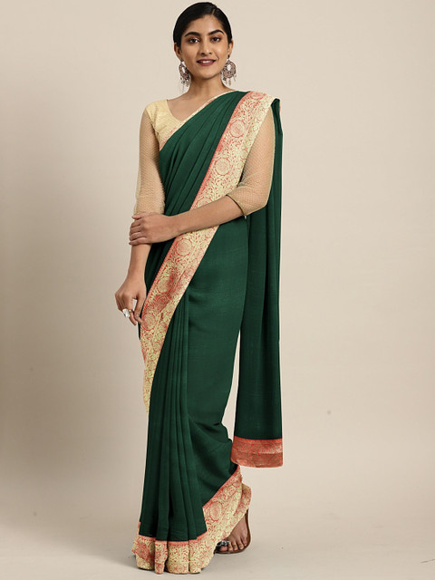 

Mitera Green & Golden Poly Georgette Solid Saree