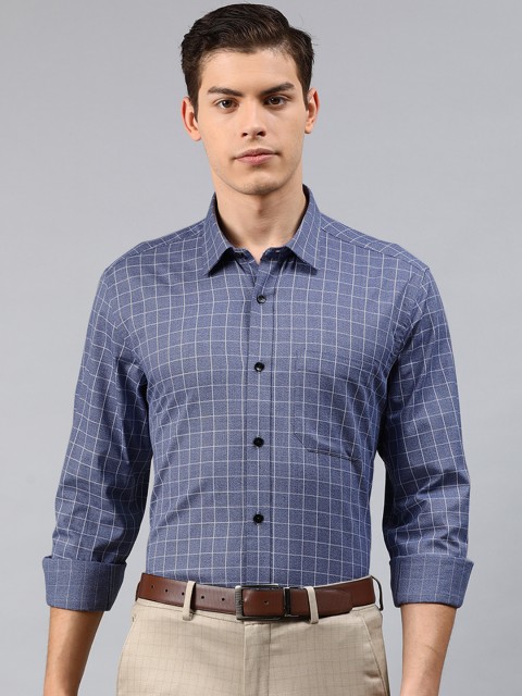 

Louis Philippe Men Blue & White Slim Fit Checked Formal Shirt