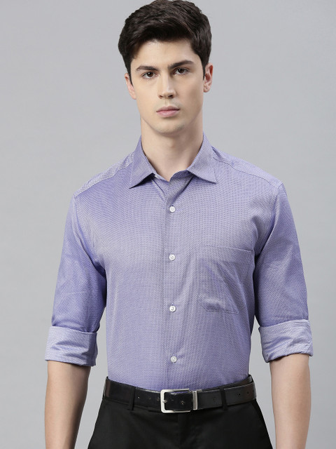 

Louis Philippe Men Blue & White Regular Fit Self Design Formal Shirt