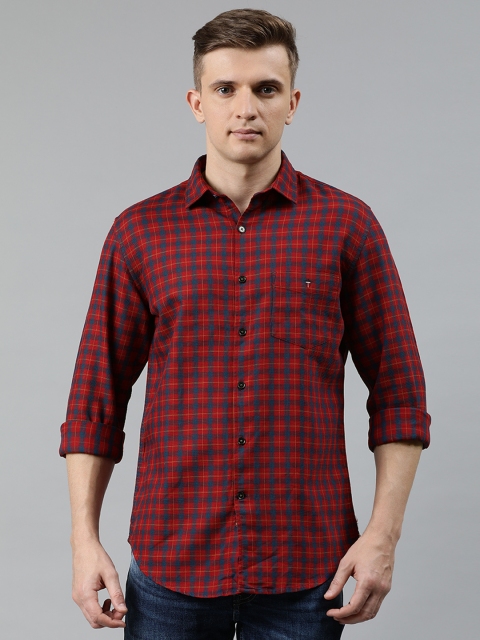 

Louis Philippe Sport Men Red & Navy Blue Super Slim Fit Checked Casual Shirt