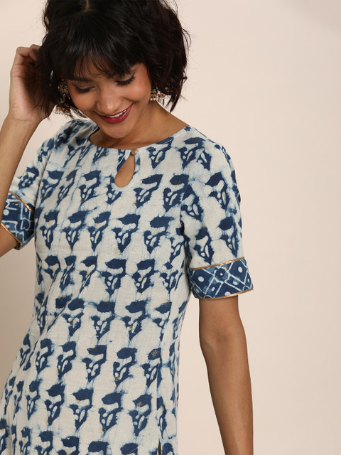 

Taavi Women Blue & White Indigo Hand Block Print Sustainable Festive Straight Kurta