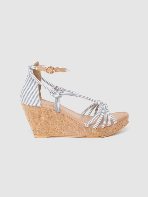 

Taavi Women White & Blue Striped Mid-Top Open-Toe Wedges