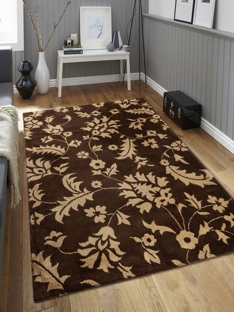 

Saral Home Brown & Beige Floral Patterned Microfiber Anti-Skid Carpet