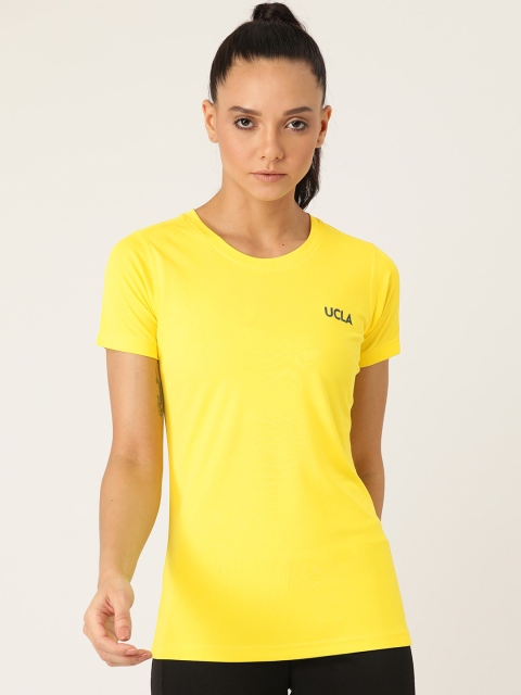 

UCLA Women Yellow Solid Round Neck T-shirt