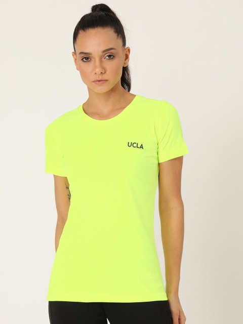 

UCLA Women Fluorescent Green Solid Round Neck T-shirt