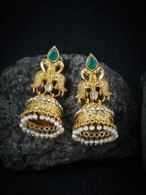 

Sukkhi Green & Gold-Plated Handcrafted Pearls Dome Shaped Jhumkas