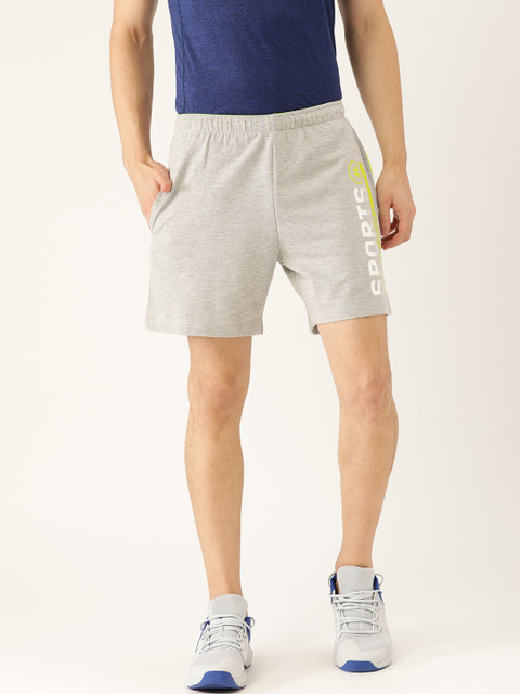 

OFF LIMITS Men Grey Melange Placement Print Regular Fit Sports Shorts