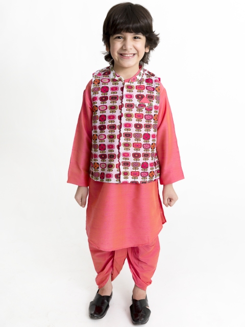 

Lil Peacock Boys Pink Solid Kurta with Dhoti Pants & Nehru Jacket