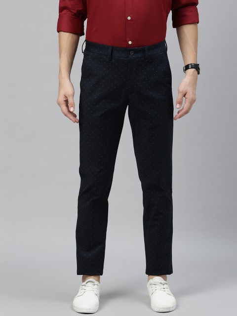 

Louis Philippe Men Navy Blue Slim Fit Printed Regular Trousers